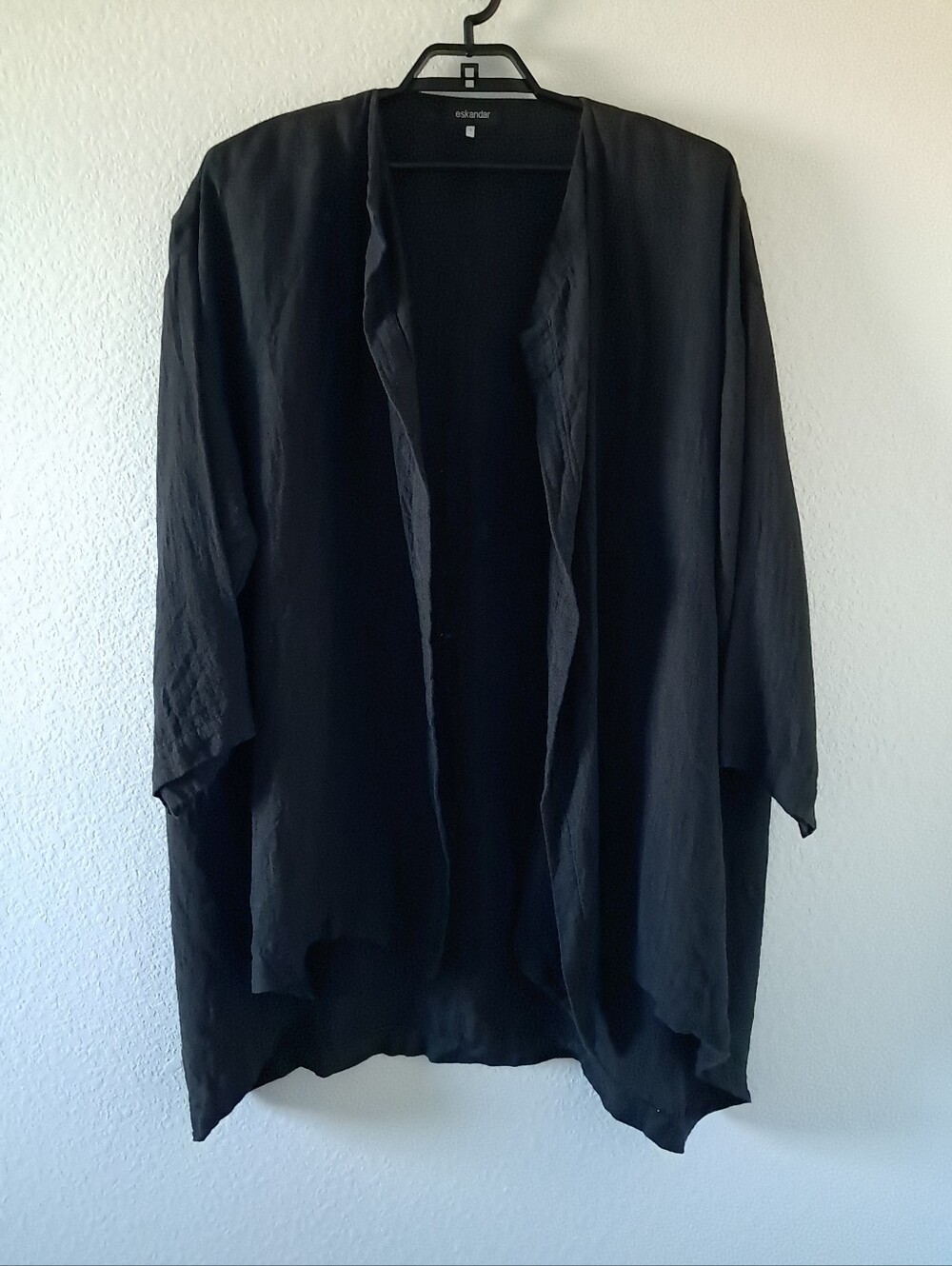 Eskandar Open Front Duster Cardigan100%  Linen Lagenlook Size 1 Medium Black